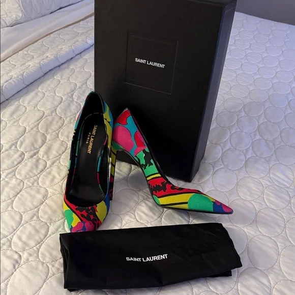 Saint Laurent Multicolor Floral Pointed-Toe Stiletto Pumps - Bright Print - Picture 6 of 9